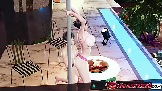 Tamaki büyük memeli havuz animasyonunda masaj yapıyor, sıkı amını parmaklıyor ve dildo mastürbasyonu fışkırtıyor