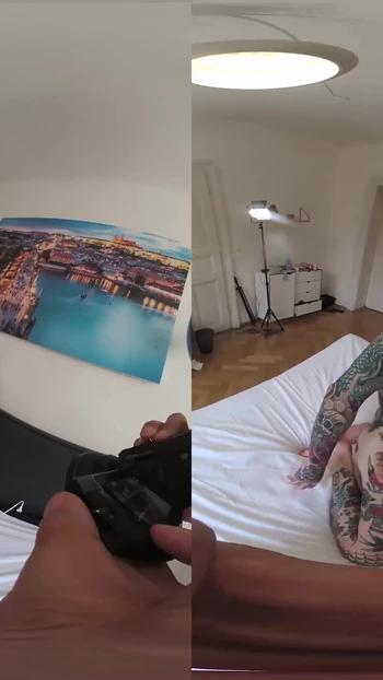 Сногсшибательный момент из "Katarina Rina - Загорелая тинка с массивной задницей не может остановить кончая в тройничке с чудовищным членом - VR часть"