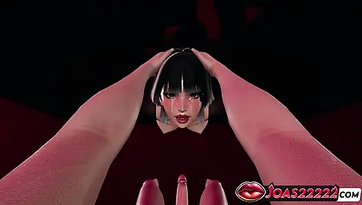 Ateşli riri naylon 3 boyutlu hentai: büyük yarak üzerinde ayakta elle muamele, ıslak sakso inliyor ve sikiş deliği gırtlağına kadar boşalmayla bitiyor