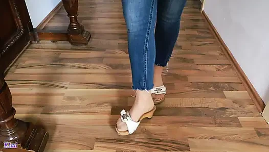 Wooden Sandals on Wood - Intense Clicking, Asmr Steps in Jeans