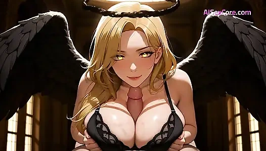 Parlak kanatları olan ilahi güzellik sert sikiliyor ve ölümlü sevgilisi tarafından dölleniyor (ai porno)