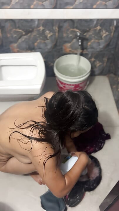 The wife got naked in the bathroom and started taking a bath