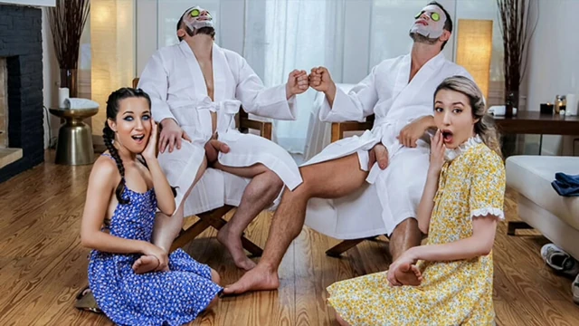 DaughtersWap - возбужденные крошки пускают слюни по намазанному маслом телу их отчима. он предлагает им помощь, чтобы снять напряжение