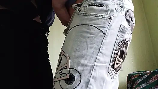 Two girlfriends masturbate and cum in jeans