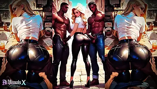 (4k) ai 3d animasyonlu - ateşli sarışın sürtük büyük zenci yarağı ırklararası emiyor ve sikişiyor (ai visuals x)