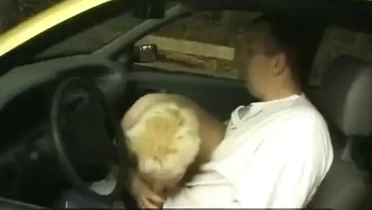 Tombul Alman orta yaşlı seksi kadın arabada amını parmaklatıyor ve yalatıyor