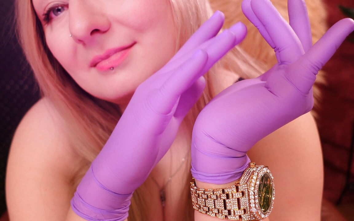 Asmr: mor hemşire eldivenleri ve altın parıltılı izle. Arya Grander