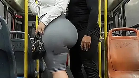 "Masked Secretary BBW Gets Ass Pressed on Crowded Public Bus"