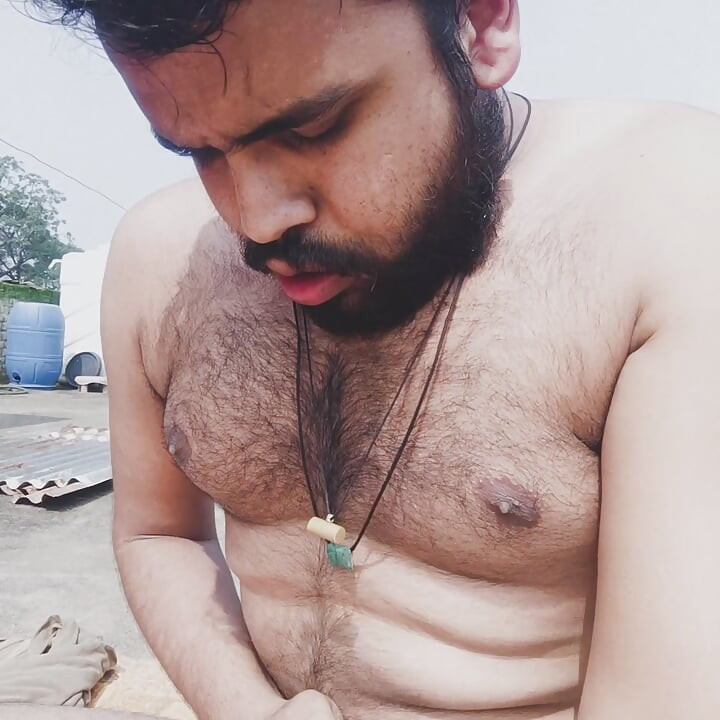 Horny big dick indian boy was playing her cock on terrace