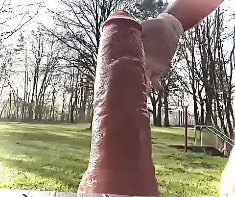 Parkta çıplak dildoma biniyorum