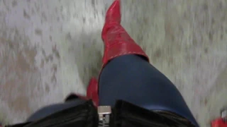 Yeni dar tayt kırmızı stiletto uyluk botları çalım