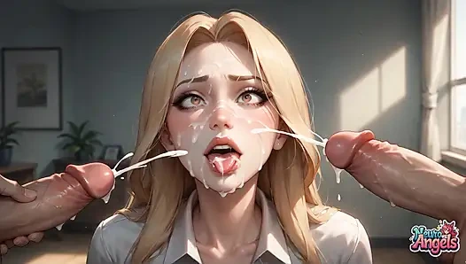 Triple Cock Cum Assault: Bedroom Goddess Drenched in Three Streams