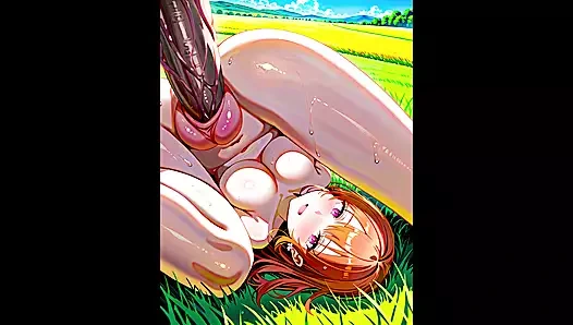 Hentai beauty açık havada sert seks yapıyor ve birden fazla boşalma