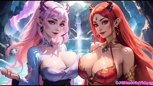 Lezbiyenler birlikte öpüşüyor, ai animasyonu