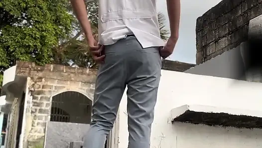 Asian Boy in School Uniform Outdoor Masturbation