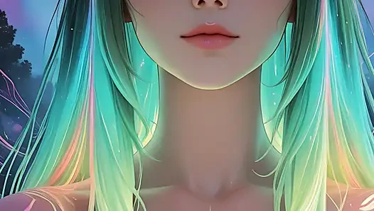 Parlak gözlü kozmik neon güzellik portresi rüya gibi fantezi ai art slayt gösterisi