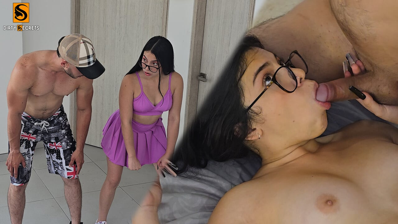 Üvey kız kardeşimin boynu acıtıyor ve yarağımla masaj yapıyorum