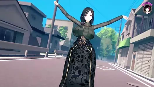 Tomoe - dar elbiseli seksi orta yaşlı seksi kadın dans ediyor + kademeli soyunma (3d hentai)