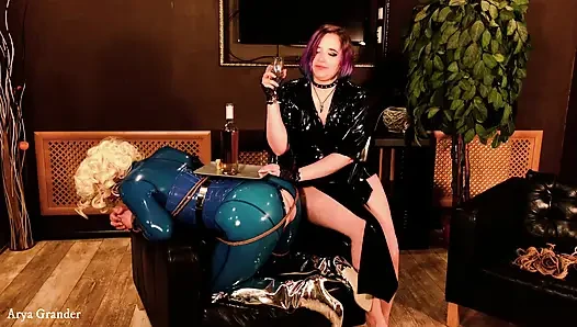 Bdsm ip esaret sürecinden sahne arkası, latekste shibari mastürbasyon