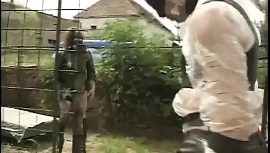 Fetişli ve seksi iç çamaşırlı kirli köle kafeste sikiliyor