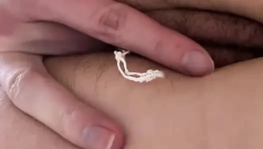 Tampon Play Compilation: Long-legged beauty shoves tampons into shaggy vagina
