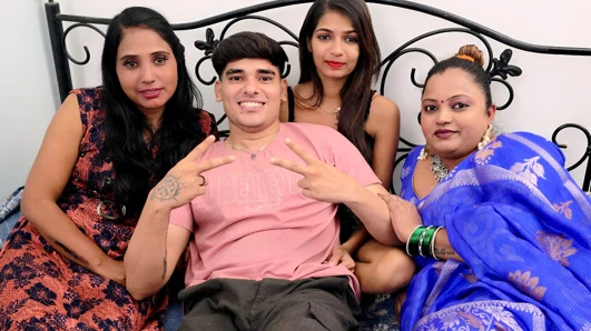 Desi Girlfriend call his Boyfriend to enjoy sex with Her friends  Full Hardcore one men Fucking three women foursome Video