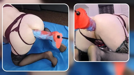 Sikiş makinesinde büyük dildo anal mastürbasyon
