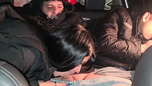 A double blowjob in my friend's car DIRTY MORBID GIRLS