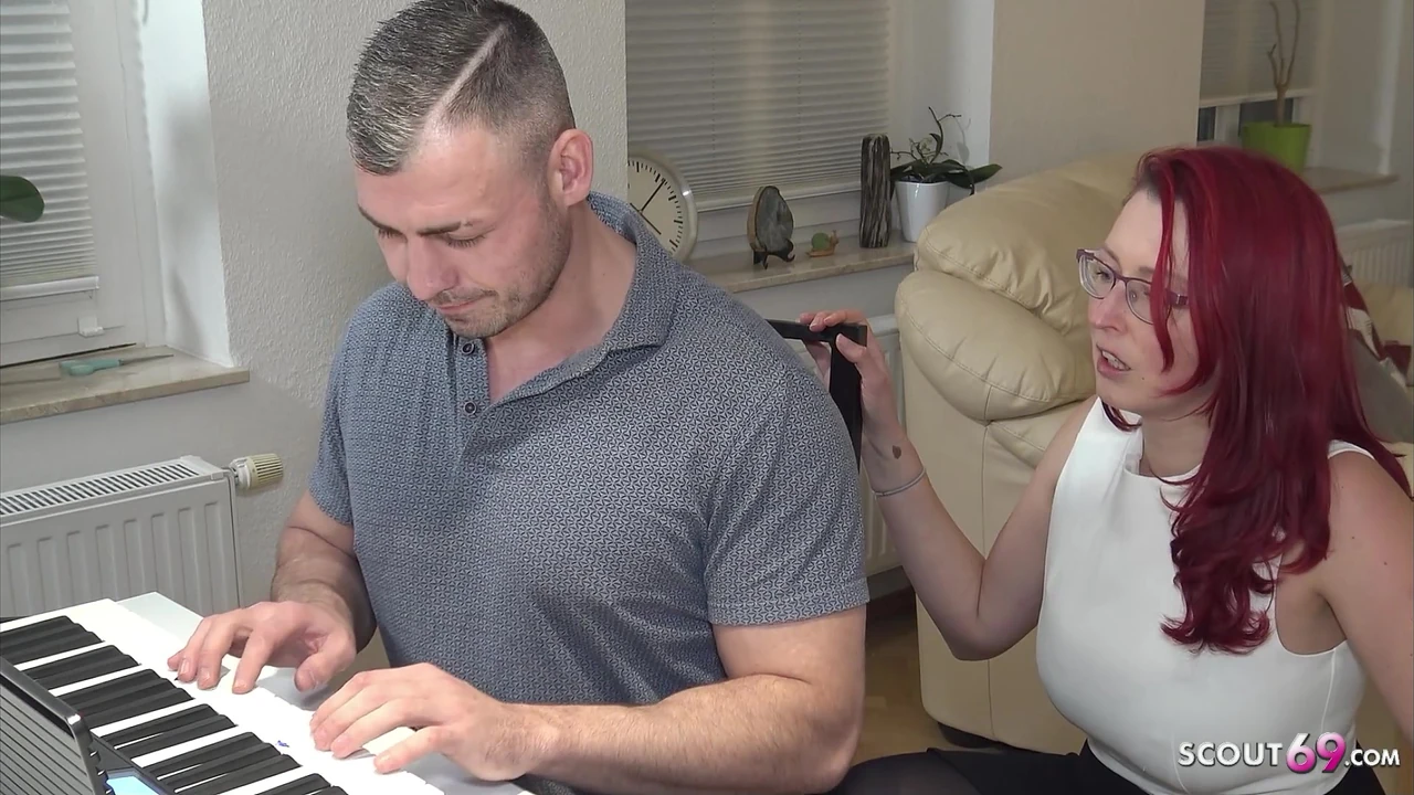 German redhead Mature Teacher seduce Nerd Boy to Fuck at Piano Lesson