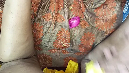 Hot romance with flowers in cute and wet pussy