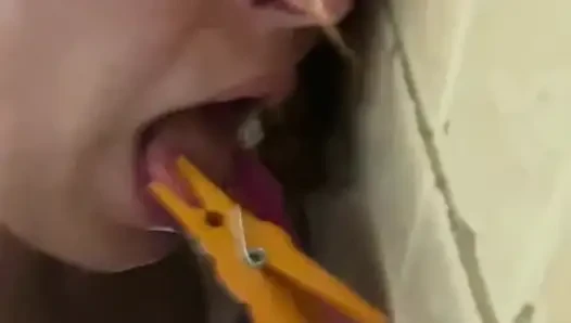 Clothespins, Spit, Licking Toilet and Floor Masturbation