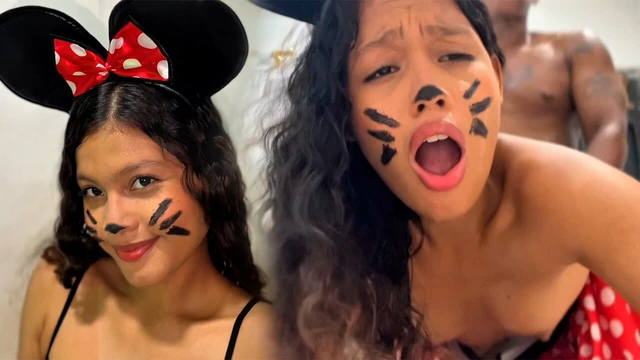 Minnie Mouse хотела есть сыр, но в итоге поедала член с ее трахнутой киской на Хэллоуин