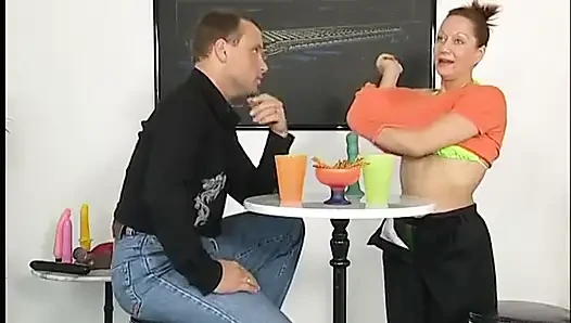 Cute milf toys her pussy at casting