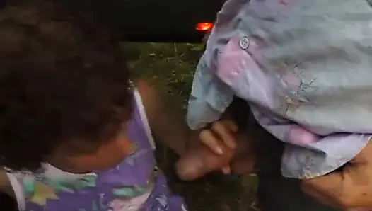 Nine tıknaz bir yarağı emiyor ve sonra çalıların içinde sikiliyor