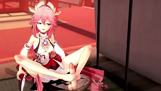 Genshin etkisi – yae miko'nun ayak zevki ve anal oyun