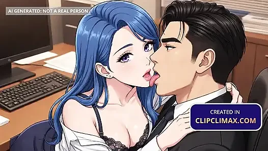 Anime sekreter boş ofiste patronu baştan çıkarıyor: öpücük, sakso ve kovboy kız hentai etek ve çorap kullanarak seks - iş arkadaşı seksi