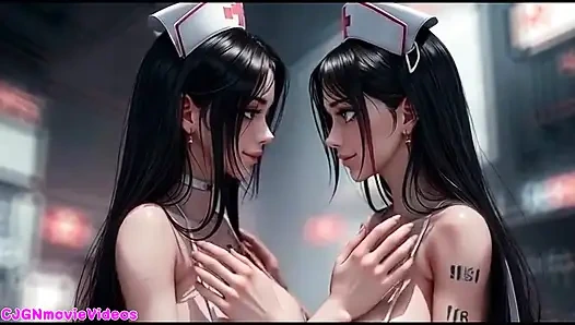 İblis kraliçesi iki kız öpücüğü istiyor (ai animasyonu)