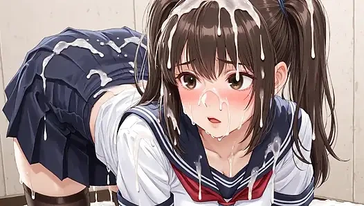 Öğrenci kız yüzünün her yerine boşalıyor