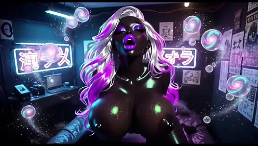 Dört bacaklı sevimli cyberpunk kızları, ai animasyon
