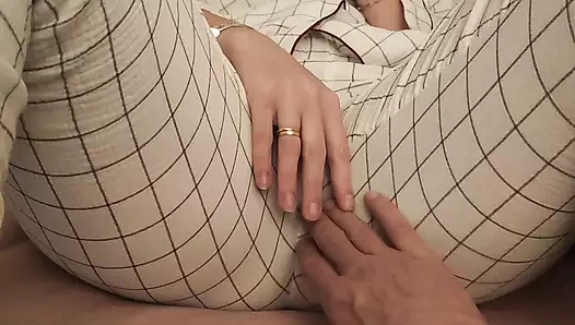 I touch my wife's pussy while playing with her phone