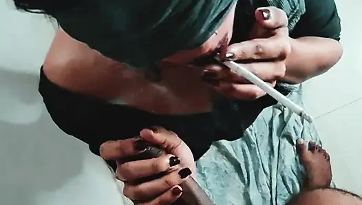 Indian girlfriend blowjob while smoking POV