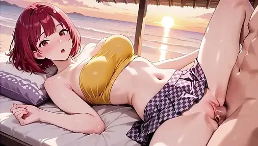 Bu kızıl saçlı hentai hatun gün batımında ne kadar derine alıyor bilemezsin