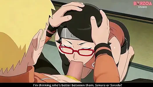 Naruto Sakura izlerken Sarada'yı sikiyor ve döllüyor, Boruto'ya ihanet etti (sansürsüz hentai)