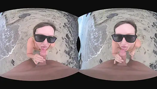 VR Outdoor POV Blowjob on the Public Beach