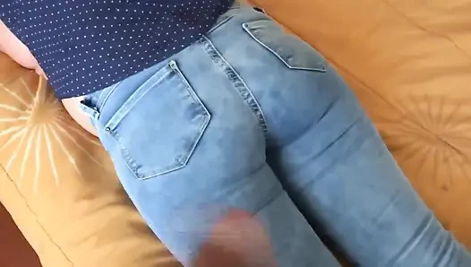 MY beautiful 58 year old wife very excited masturbates and I cum in her ass with her jeans on