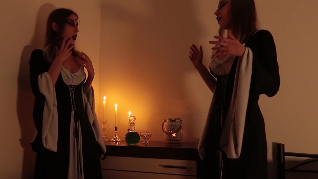 Witch suck dick of her twin - Halloween night.