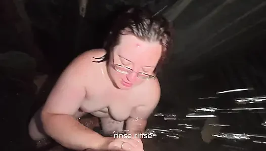 Soapy naked bodies in a rural shower