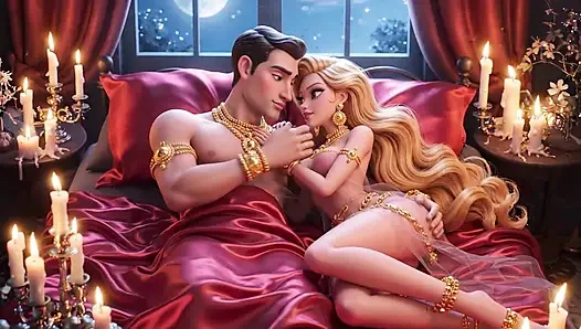 Erotik fantezi romantizm - altın takı çift derin öpüşme ve yatak oyunu