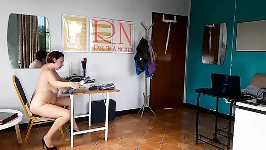 Nudist secretary. Nude employee in the office. Nude secretary is not shy about her boss. Nude office.  1 194