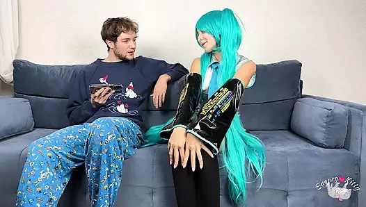 Vokal hatsune miku hayranların bu kadar deneyimli parmaklara sahip olmasını beklemiyordu! cosplay handjob orgazm